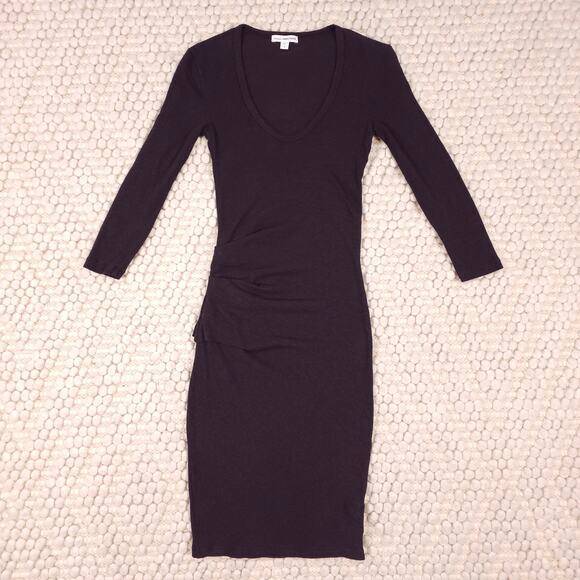 James Perse Ruched Dress Dark Purple Wine Sz 0 - Picture 5 of 8